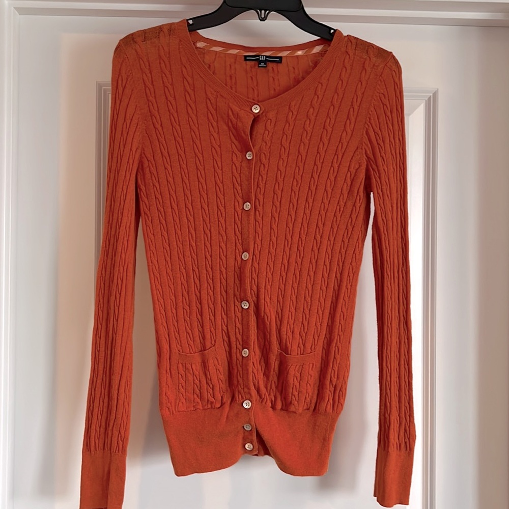 Gap Cable Knit Orange Cotton and Wool Cardigan